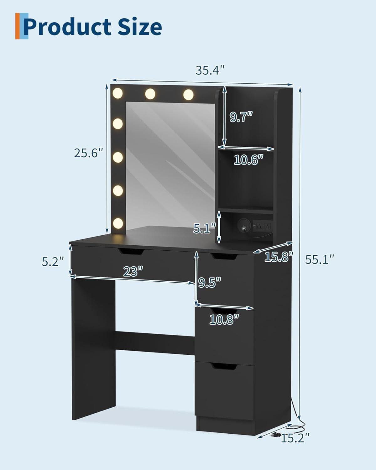 Premium Luxurious Illuminated Vanity Desk With USB Ports-2