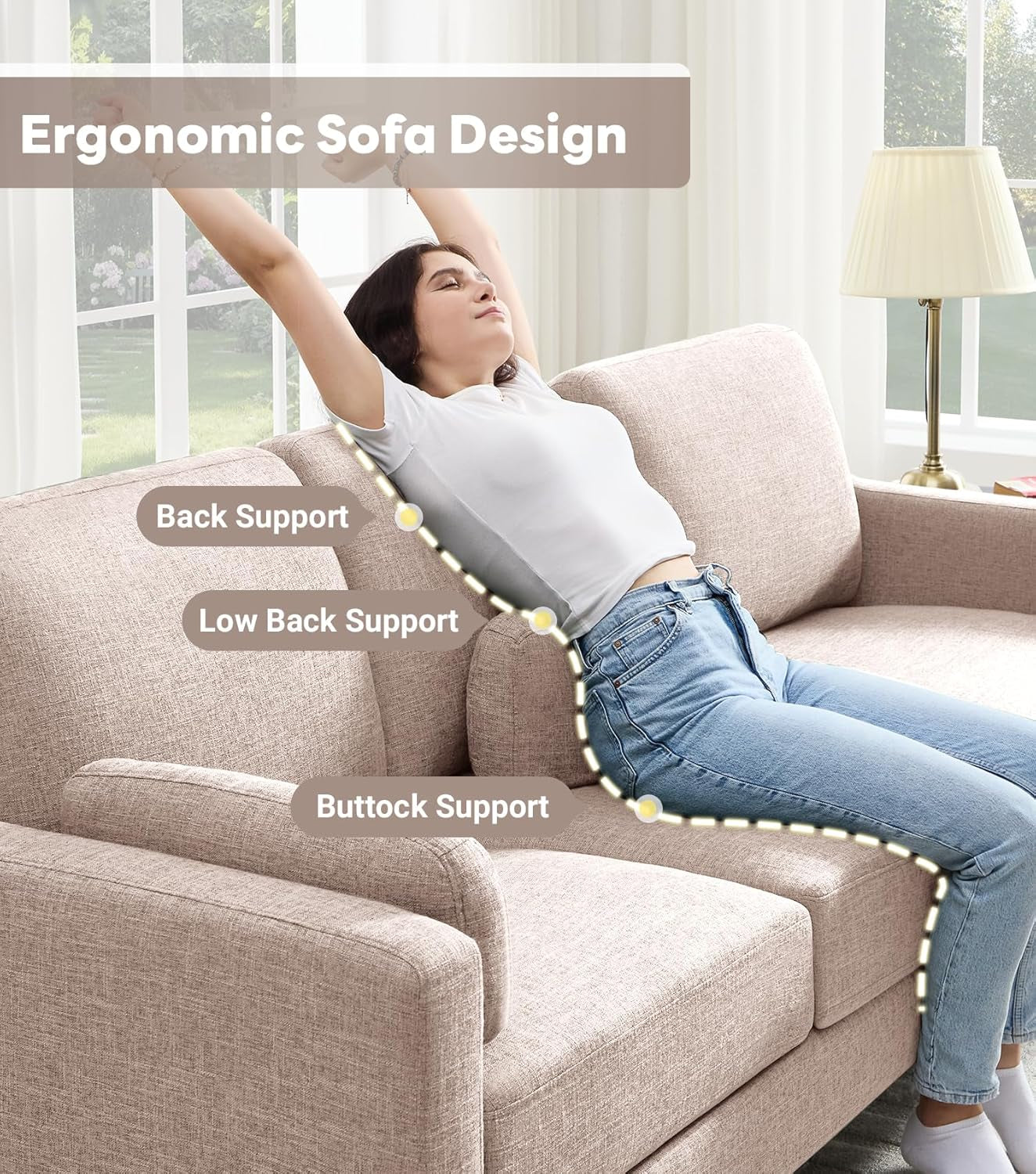 Khaki Linen Sofa 83.5 Inch Ultra Deep Cushioning-3