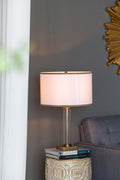16x16x24' Gold and White Table Lamp with Glass Cylinder and Pedestal Base (Lamp Shade Assembly Required)