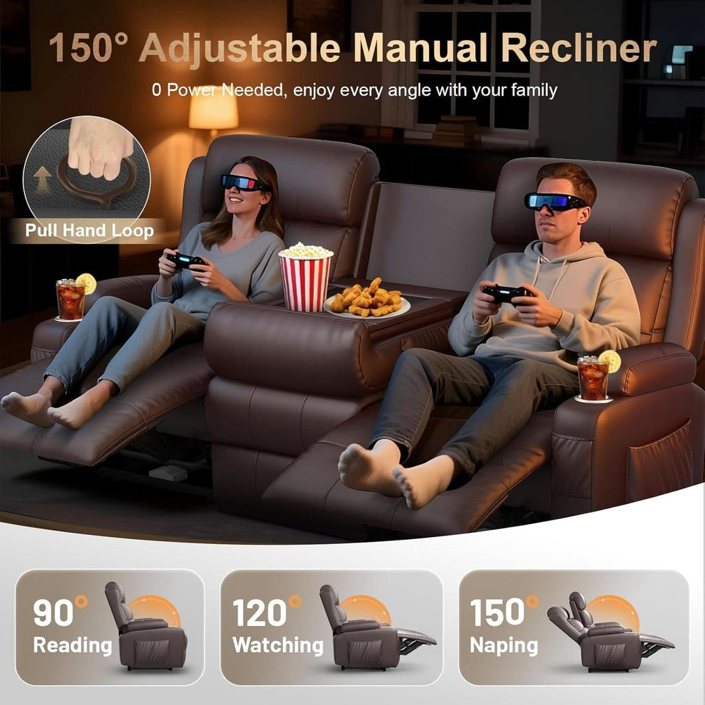 Charcoal 3 Seater Convertible Recliner Sofa Massage-3