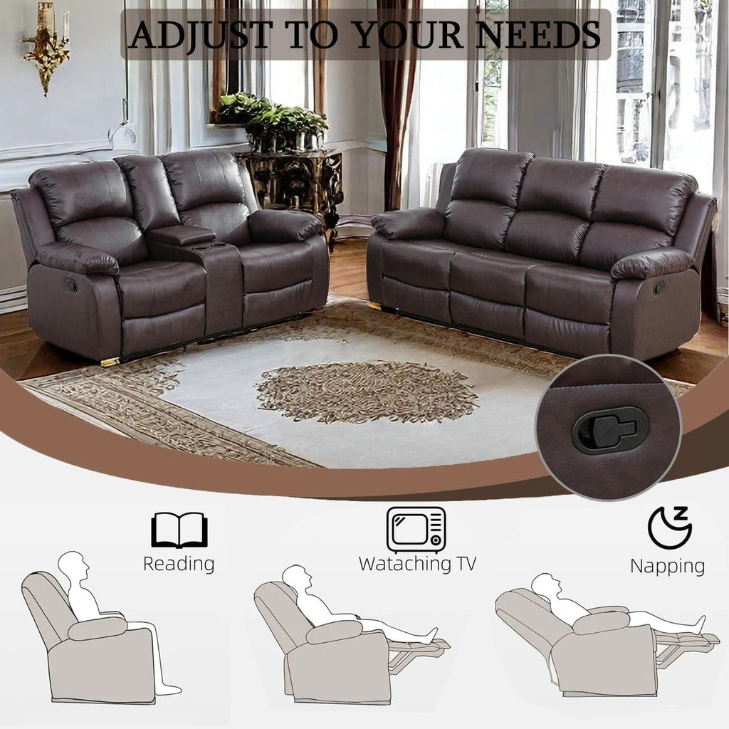 Brown Recliner Sofa With Pull Down Table Two Piece Set-4