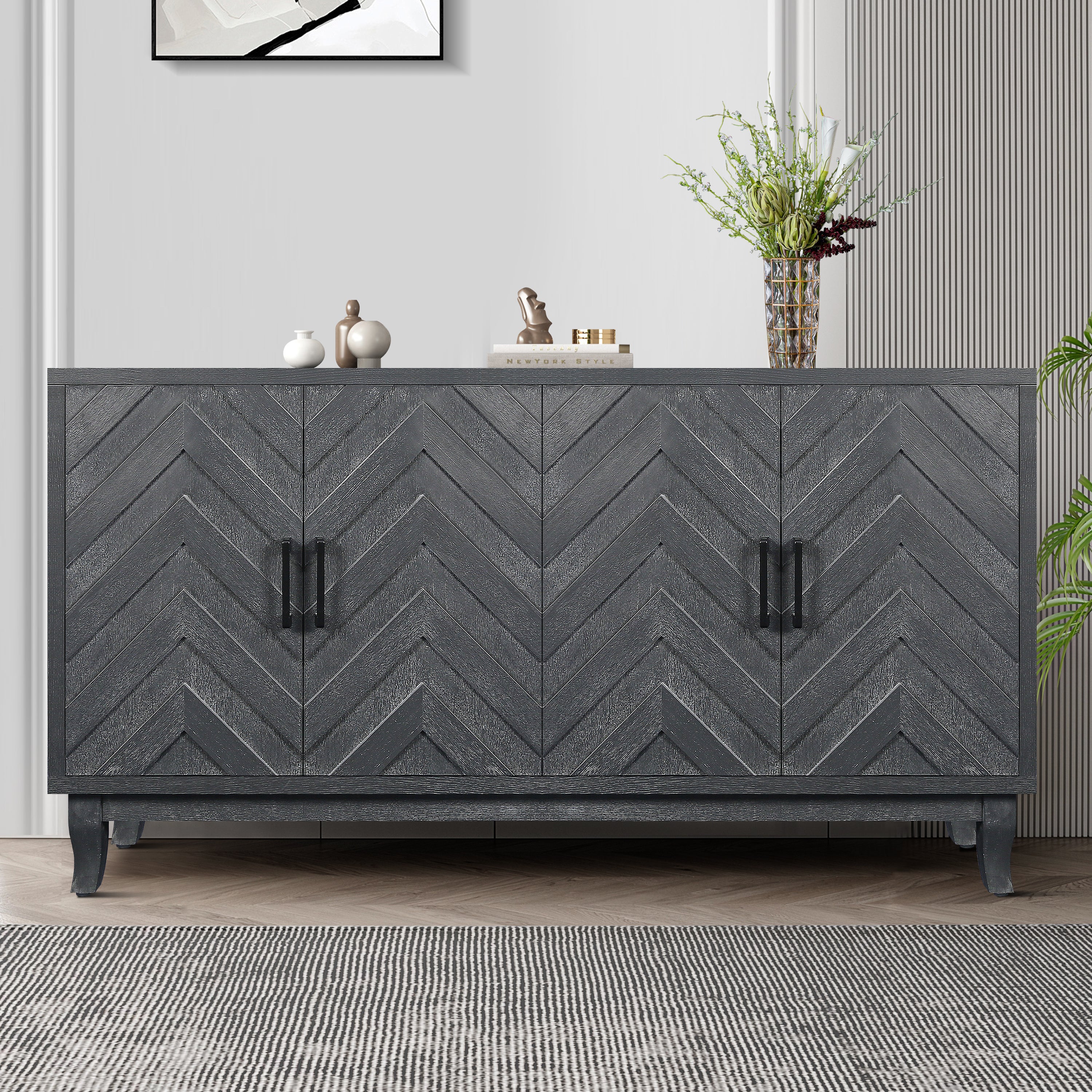 Antique Dark Grey Style Buffet Cabinet