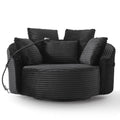 Black Corduroy 360° Swivel Accent Barrel Chair with Adjustable Phone Holder and 5 Pillows for Living Room, Bedroom, Office, Hotel - 55.9' x 55.9' x 26.8'
