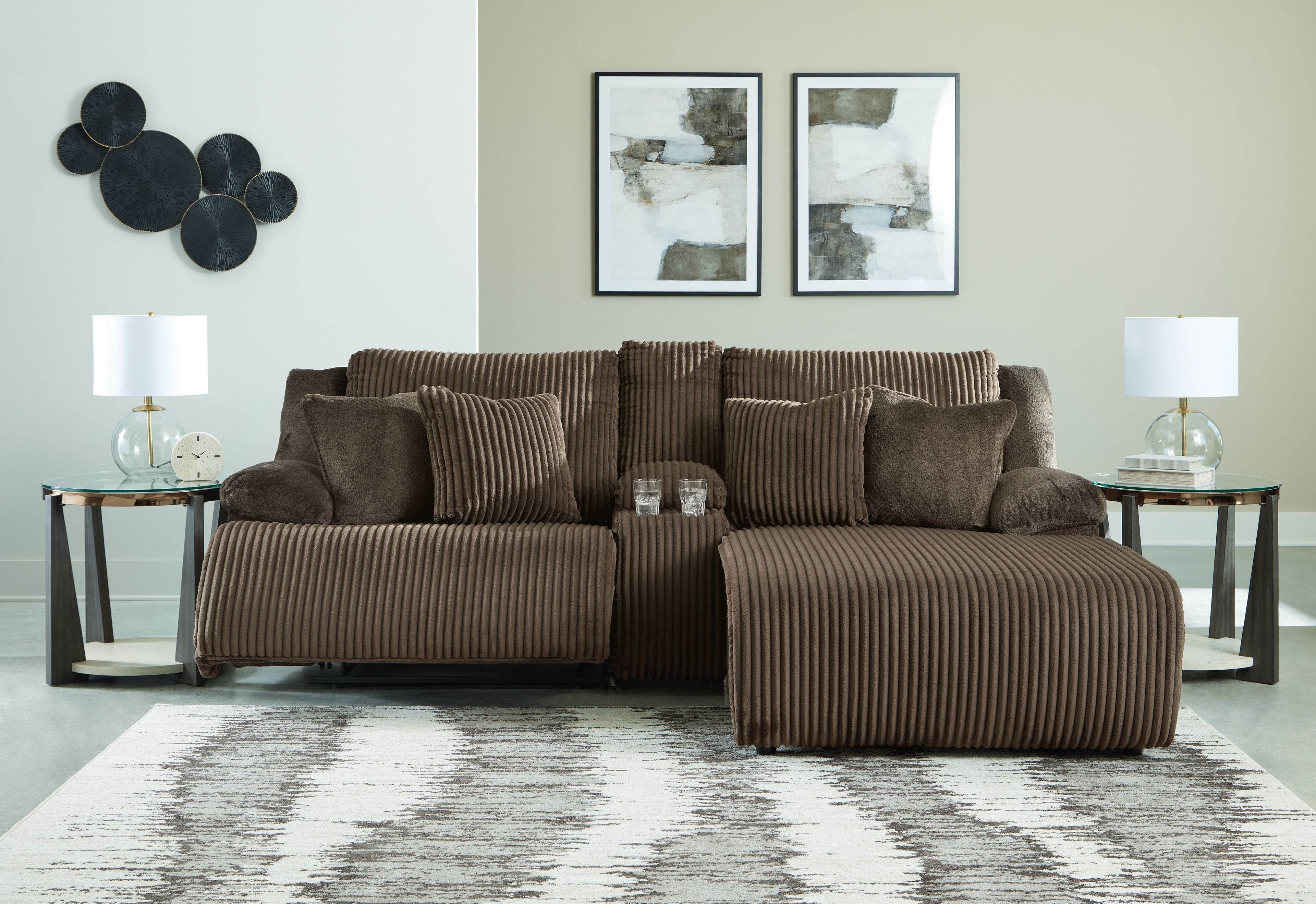 Top Tier - 3-Piece Reclining Sectional Sofa With Raf Press Back Chaise - Fabric - Chocolate-2
