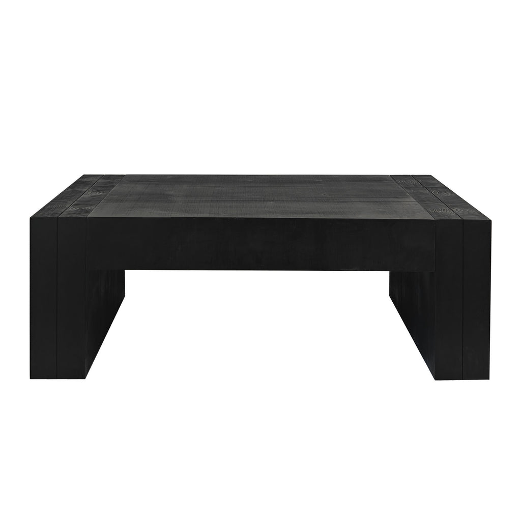 Modern Solid Black Waterfall Engineered Wood Coffee Table - Minimalist Rectangular Center Table for Living Room, Industrial Style