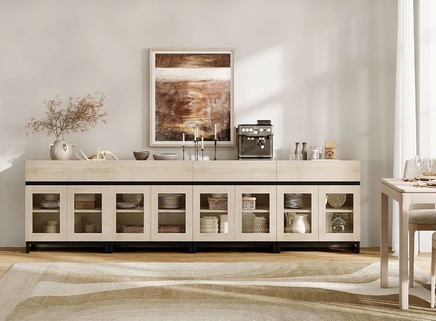 Natural Oak Contemporary Sideboard With Glass Doors-2