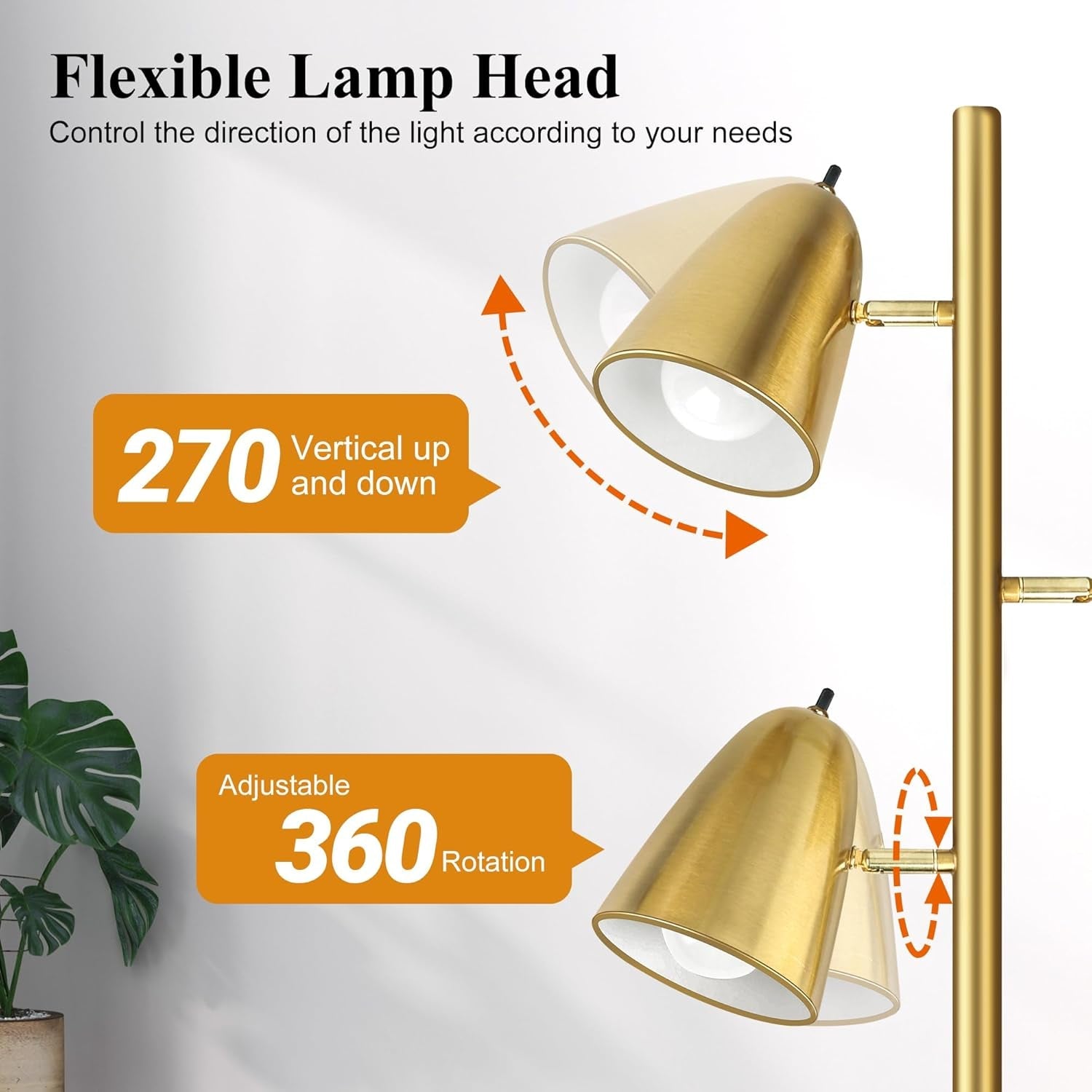 Industrial Brushed Gold Tree Floor Lamp Adjustable