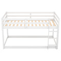 White Twin Over Twin Floor Bunk Bed with Ladder, Solid Pine Wood, 79.1''L x 42''W x 46.5''H