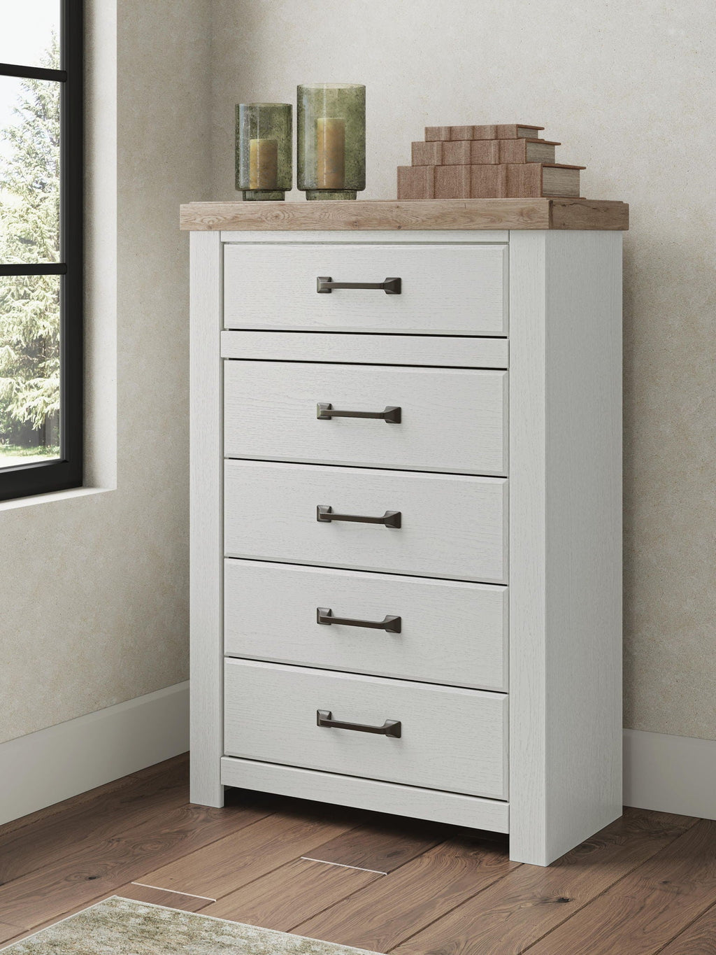 Savonport - Five Drawer Chest - White / Brown-1