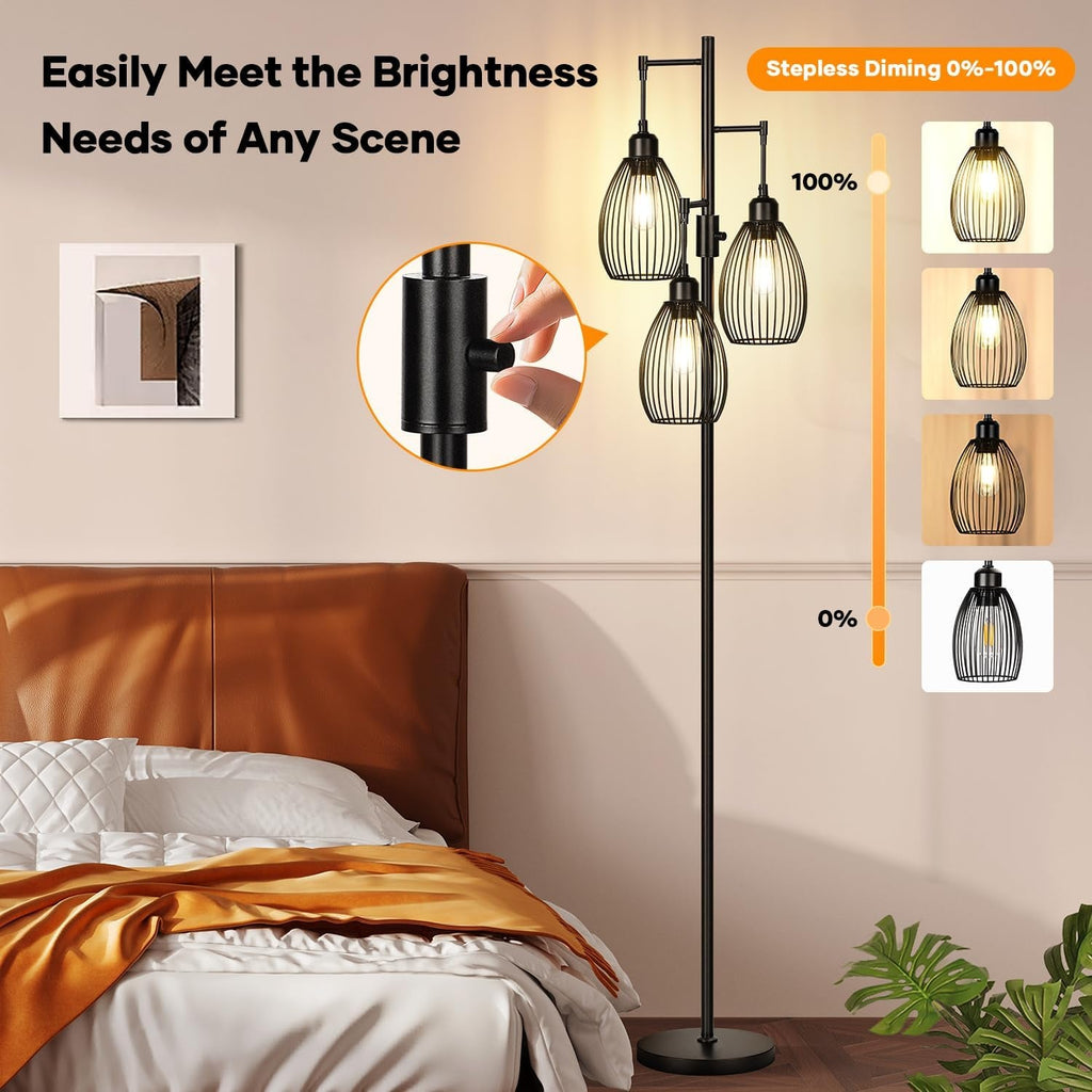 Industrial Black Floor Lamp ThreeBulb Dimmable LED