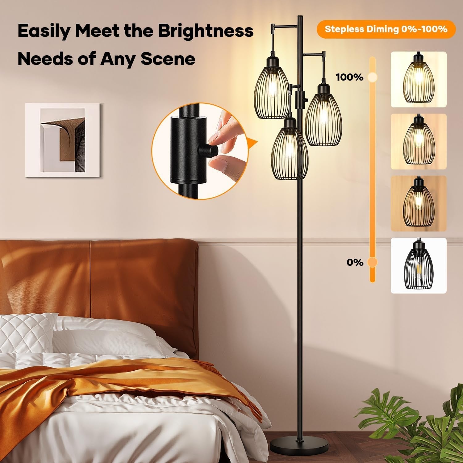 Industrial Black Floor Lamp ThreeBulb Dimmable LED
