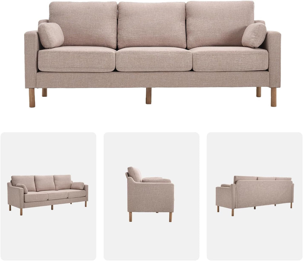 Khaki Linen Sofa 83.5 Inch Ultra Deep Cushioning-2