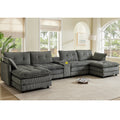 154' Sectional Cloud Sofa Couch with Ottomans, Modular U Shaped Couches for Living Room, Comfy Corduroy Oversized Sectional Modern 6 Seat Deep Seat Sofa Set with Central Console USB Port, Grey