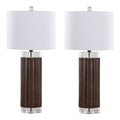 Cylinder Fluted 29.25' Contemporary Polyresin Table Lamp in Brown Lustre Polyresin, Clear K9 Crystal and White Linen Shade from Grandview Gallery  - Set of 2