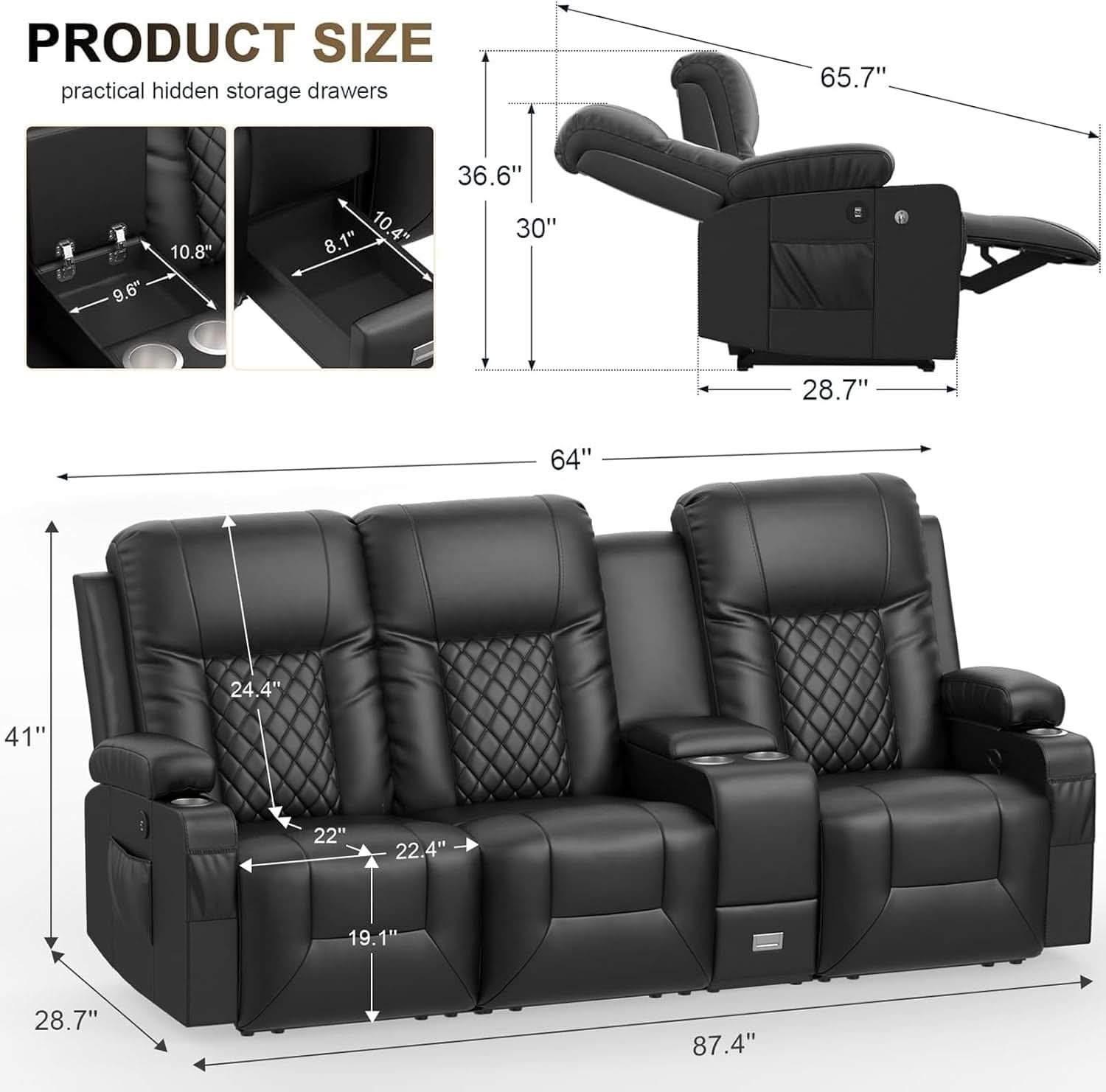 Three Seat Recliner Sofa With USB Ports And Storage-1
