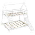 Georgiana Twin over Queen House Bunk Bed with Climbing Nets and Climbing Ramp, White