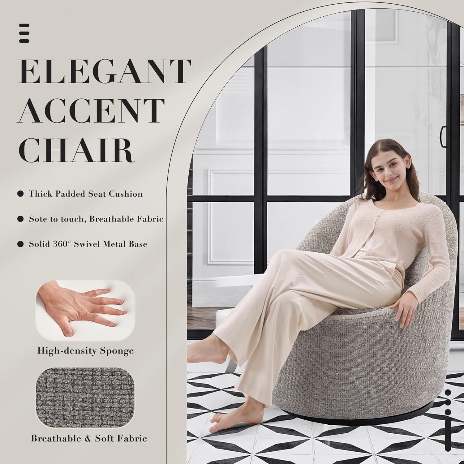 Swivel Accent Chairs Three Sixty Rotation Light Grey