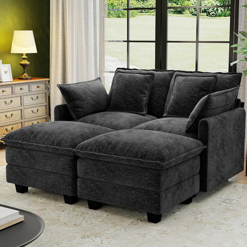 58 Inch Black Cloudlike Loveseat Removable Pillows-0