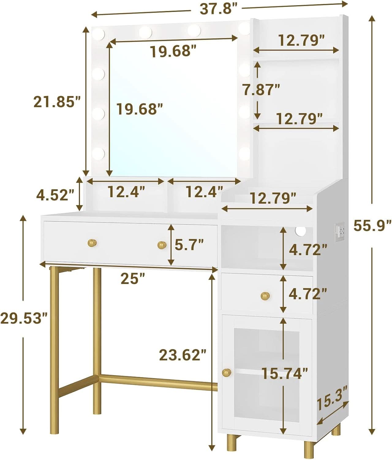 White Makeup Vanity Desk With Integrated Illumination-1