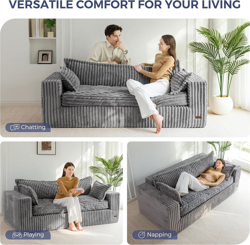 76-Inch Upholstered Premium Bean Bag Sofa DarkGrey-4