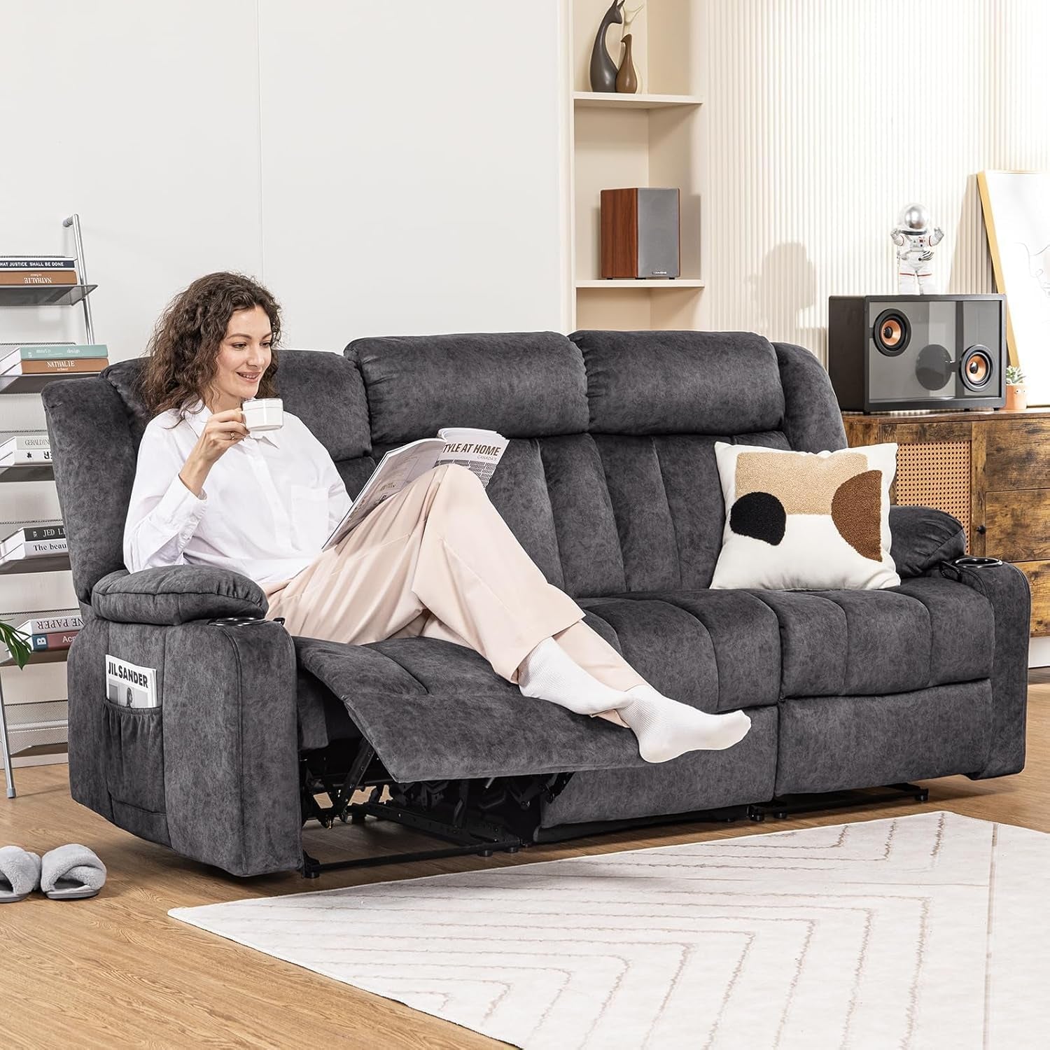 Premium Fabric Recliner Chair Featuring Cup Holders-2