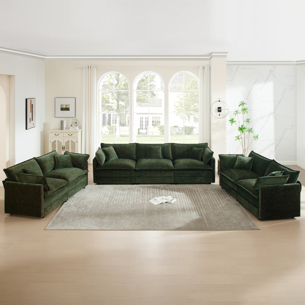 3 Piece Sofa Set Oversized Sofa Comfy Sofa Couch, 2 Pieces of 2 Seater and 1 Piece of 3 Seater Sofa  for Living Room, Deep Seat Sofa Green Chenille