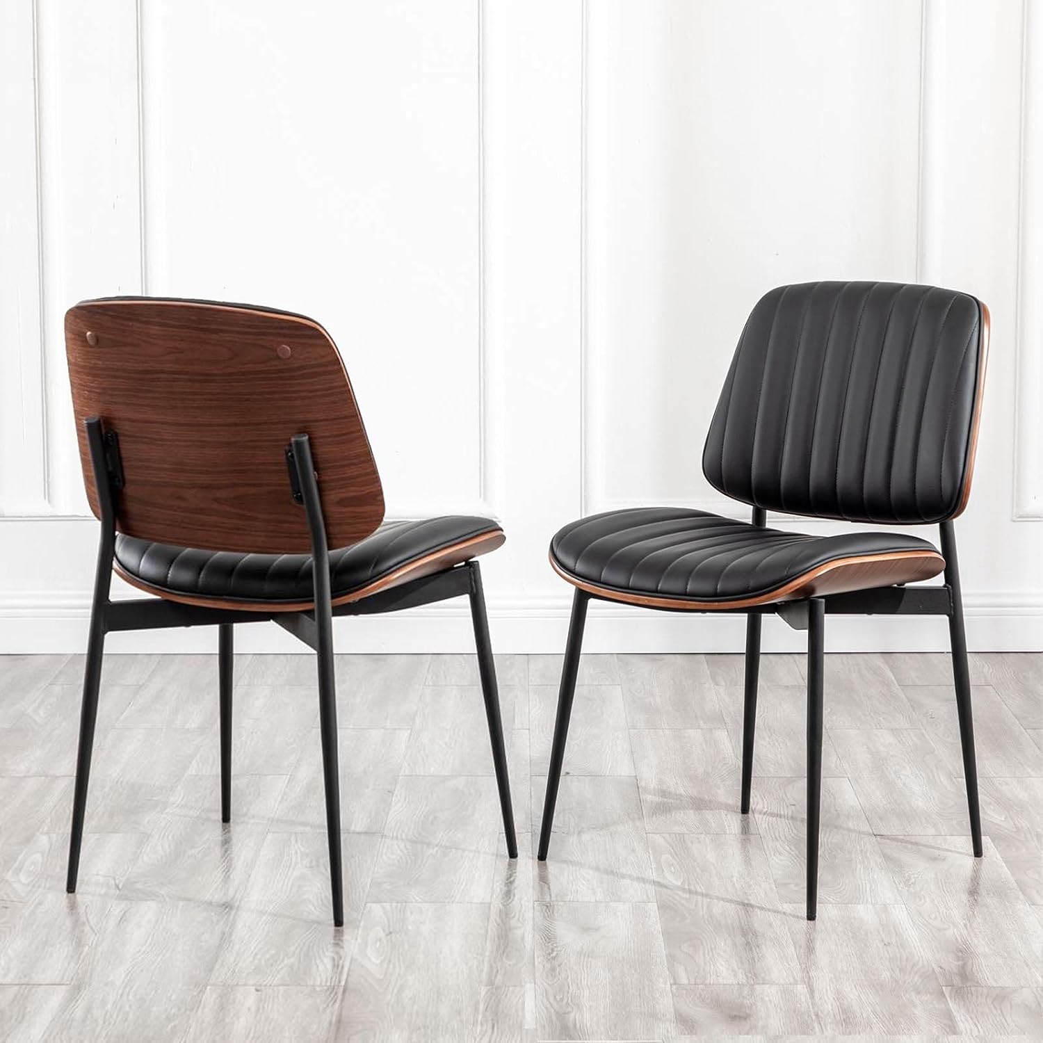 Walnut Faux Leather Adjustable Dining Chair (Set of 2)