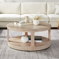 40inch Large Curved 2 Tier Traditional Round Circle Wooden Center Coffee Table,Rounded Table with Wheels,Mid Century Rustic Style Table for living Room,Office,Apartment,OAK