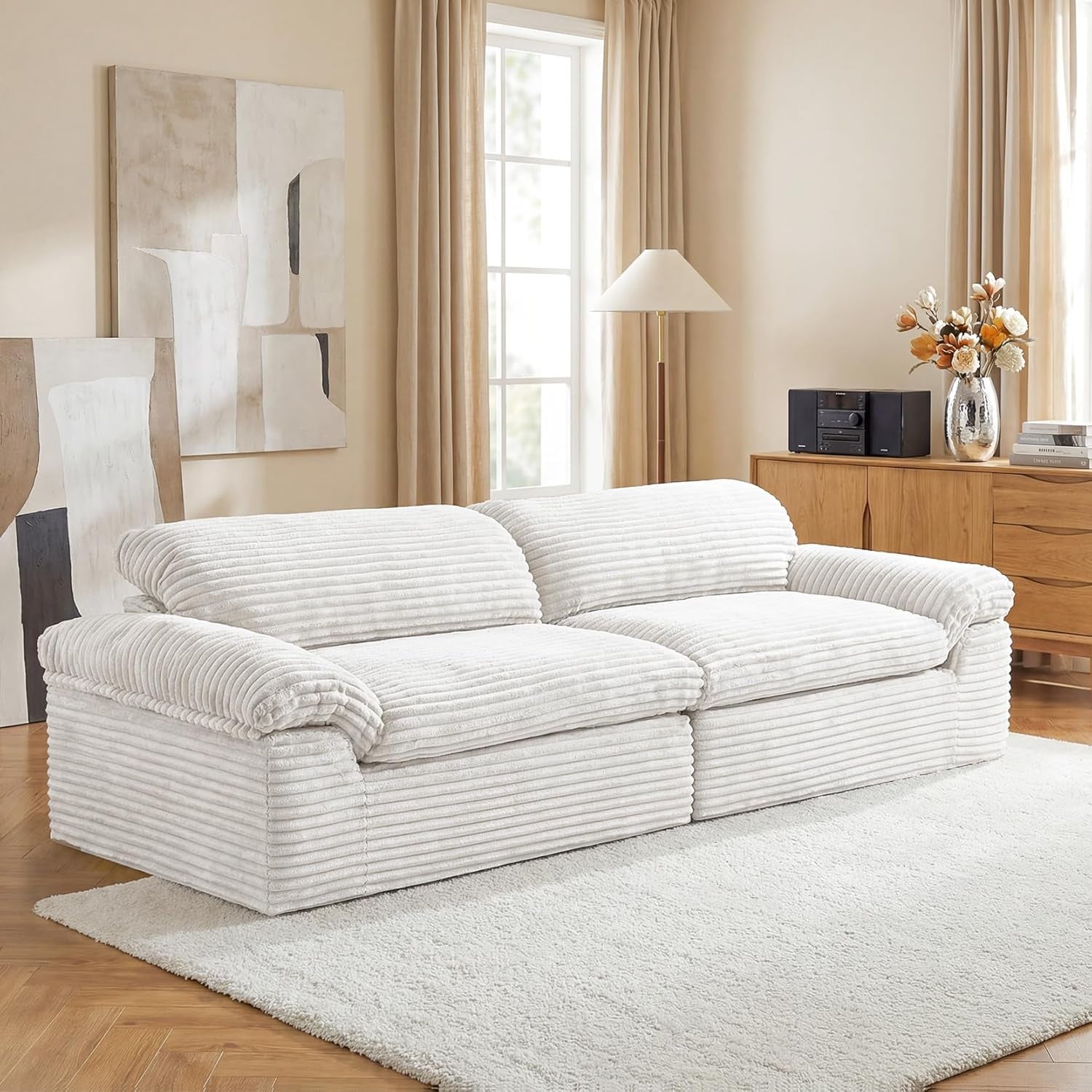 Beige Oversized Sofa For Living Room Interior Decor-0