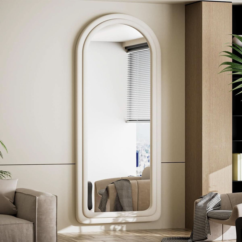 63 By 24 Inch Arched Full Length Freestanding Floor Mirror White-3