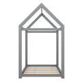 Twin Size Wooden House Bed in Gray with Pine and MDF Construction, 78.3''L x 40''W x 70.3''H