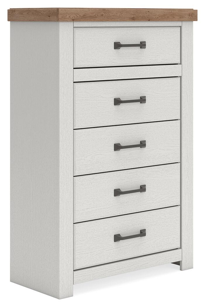 Savonport - Five Drawer Chest - White / Brown-0