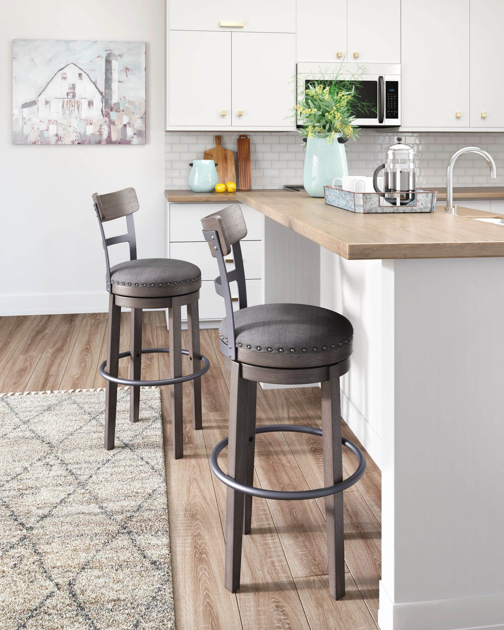 Caitbrook - Tall UPH Swivel Barstool - Gray-1