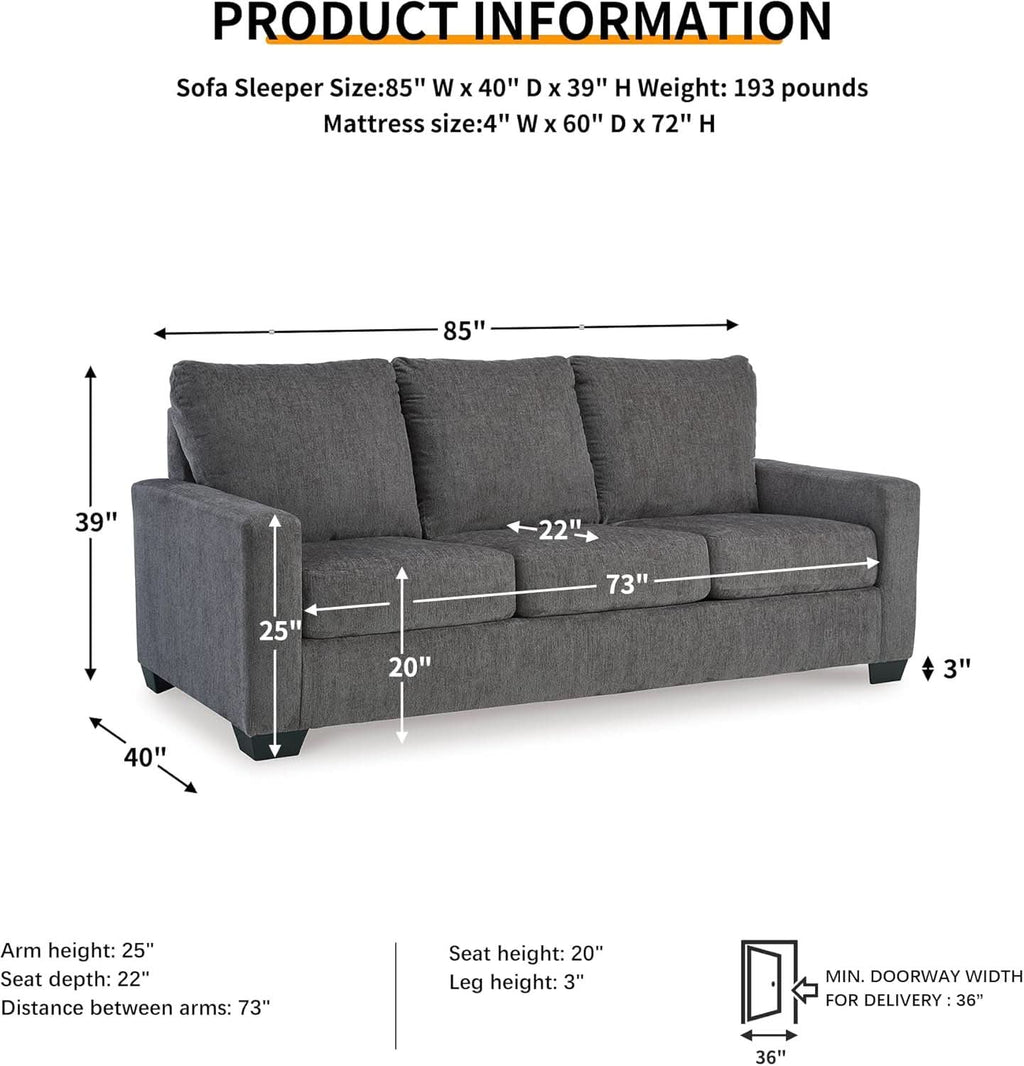 Queen Memory Foam Convertible Sofa Sleeper Charcoal-2