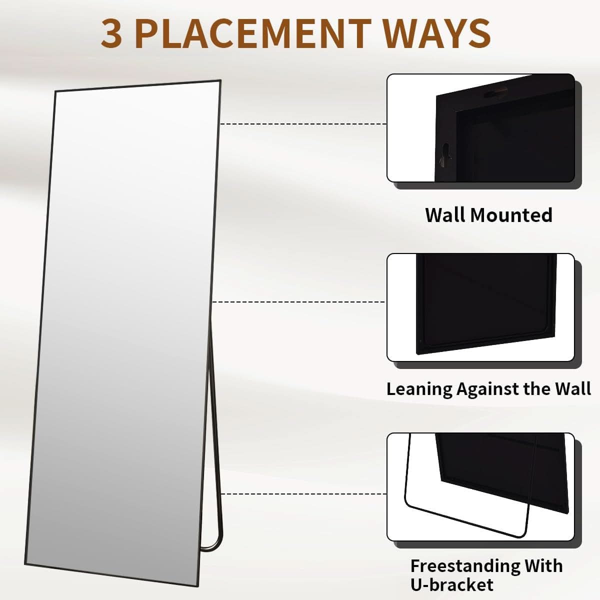 Black 21x57 Inches Full Length Floor Mirror With Stand-4