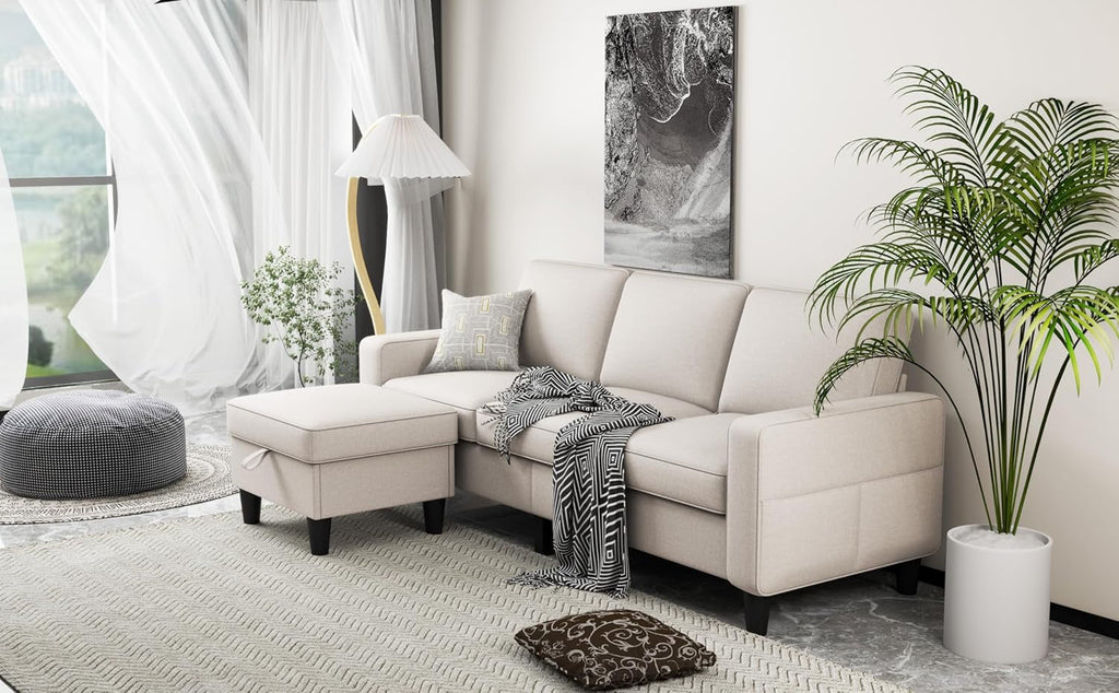 Seventy EightInch Beige Linen Sectional Sofa Storage-3