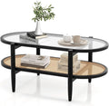 Rattan Coffee Table 40 Inch Premium Acacia Wood Finish
