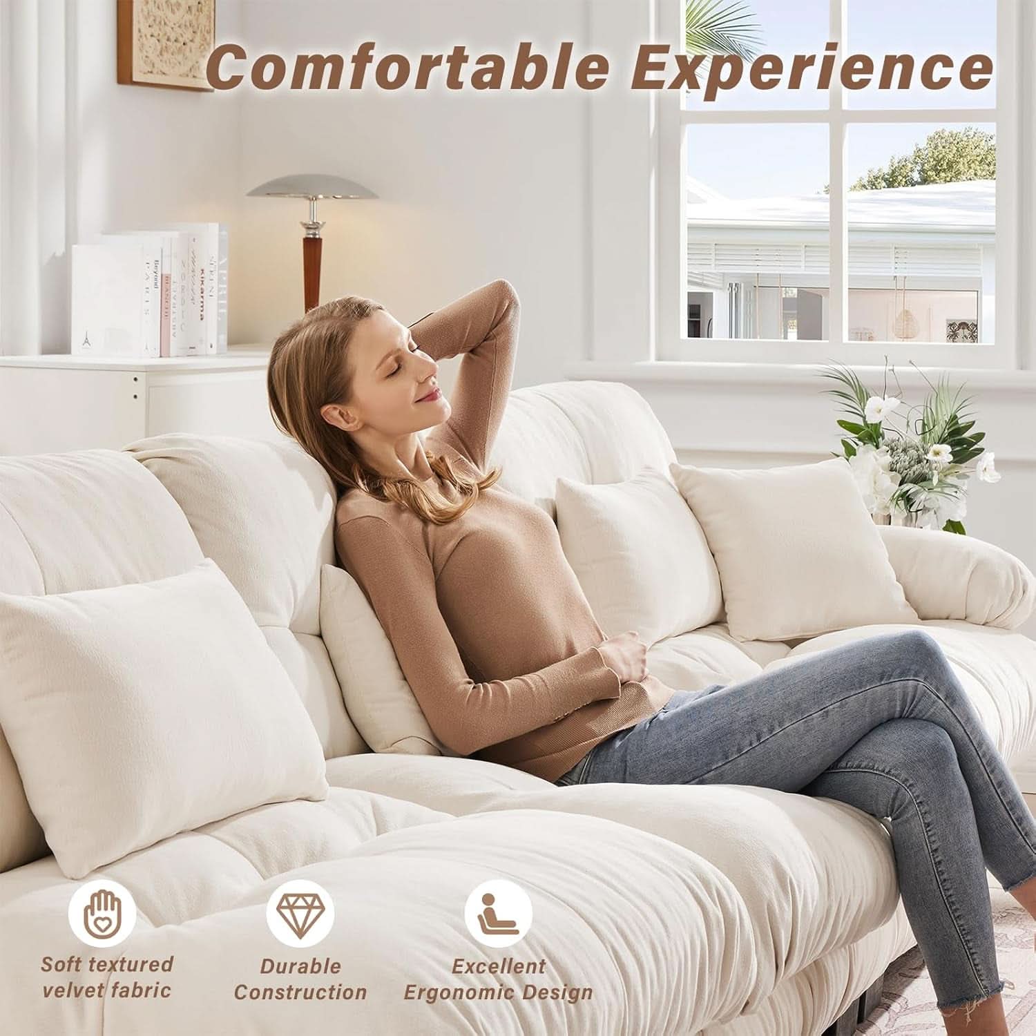 White Velvet Pet Hair Resistant Modular Recliner Sofa-3