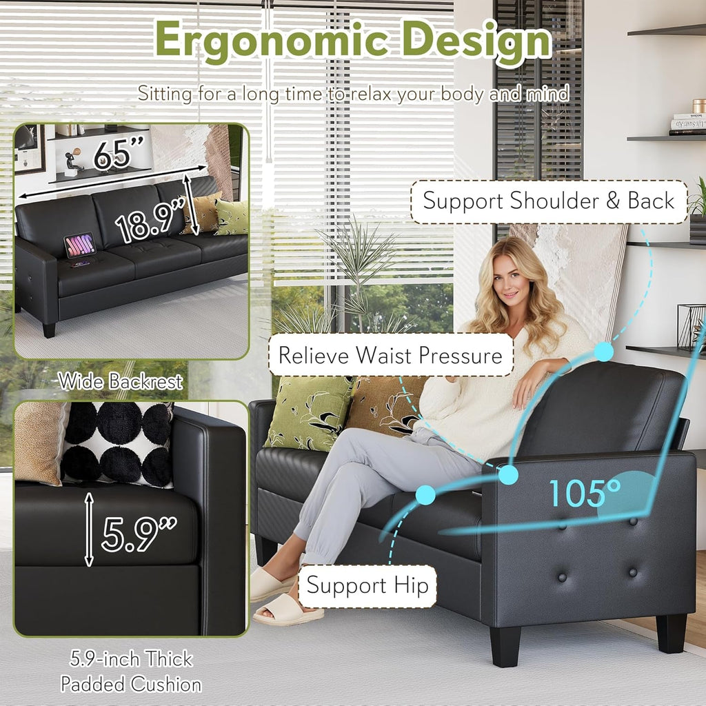 Black Seventy ThreeInch Three Seater Sofa For Living Room-4
