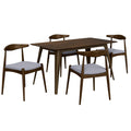 Retro-Elegant 5-Piece Dining Set with Rubberwood Frame, Faux Wood Tabletop in Walnut and Light Gray, 1 Table 4 Chairs