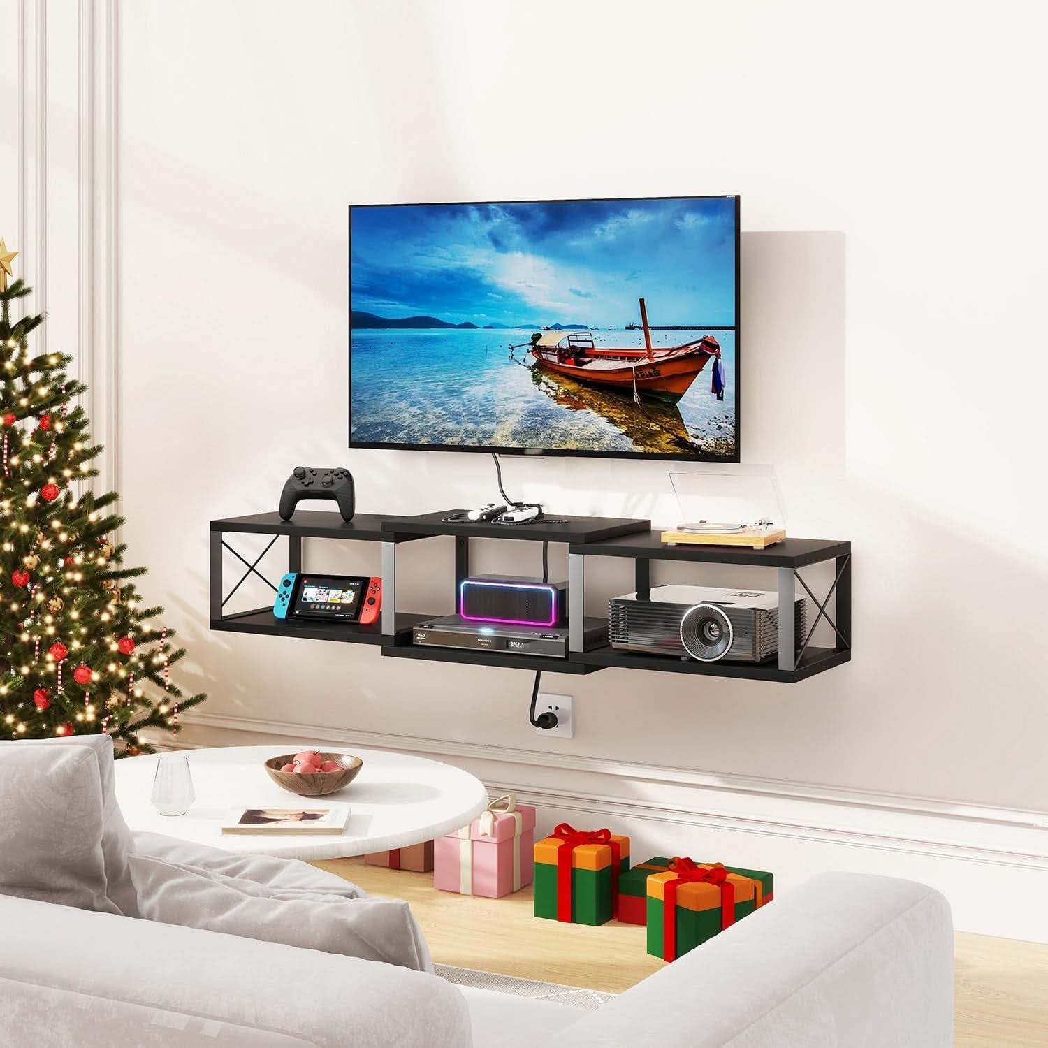 MatteBlack Wall Mounted Floating TV Console 55 Inch