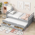 Twin Size Bed with Headboard, Footboard, Trundle and Three Storage Drawers, Twin Size Pine Wood Bed with Headboard, Footboard,Grey