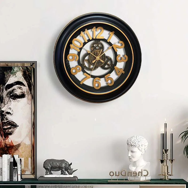 Antique Black & Gold Gear Wall Clocks-No Ticking Silent Clock ~5186-0