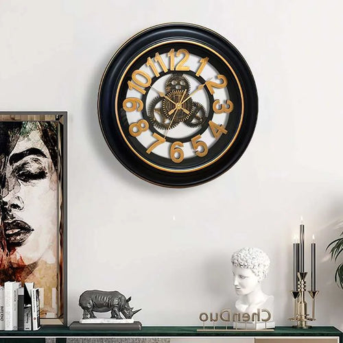 Antique Black & Gold Gear Wall Clocks-No Ticking Silent Clock ~5186-0
