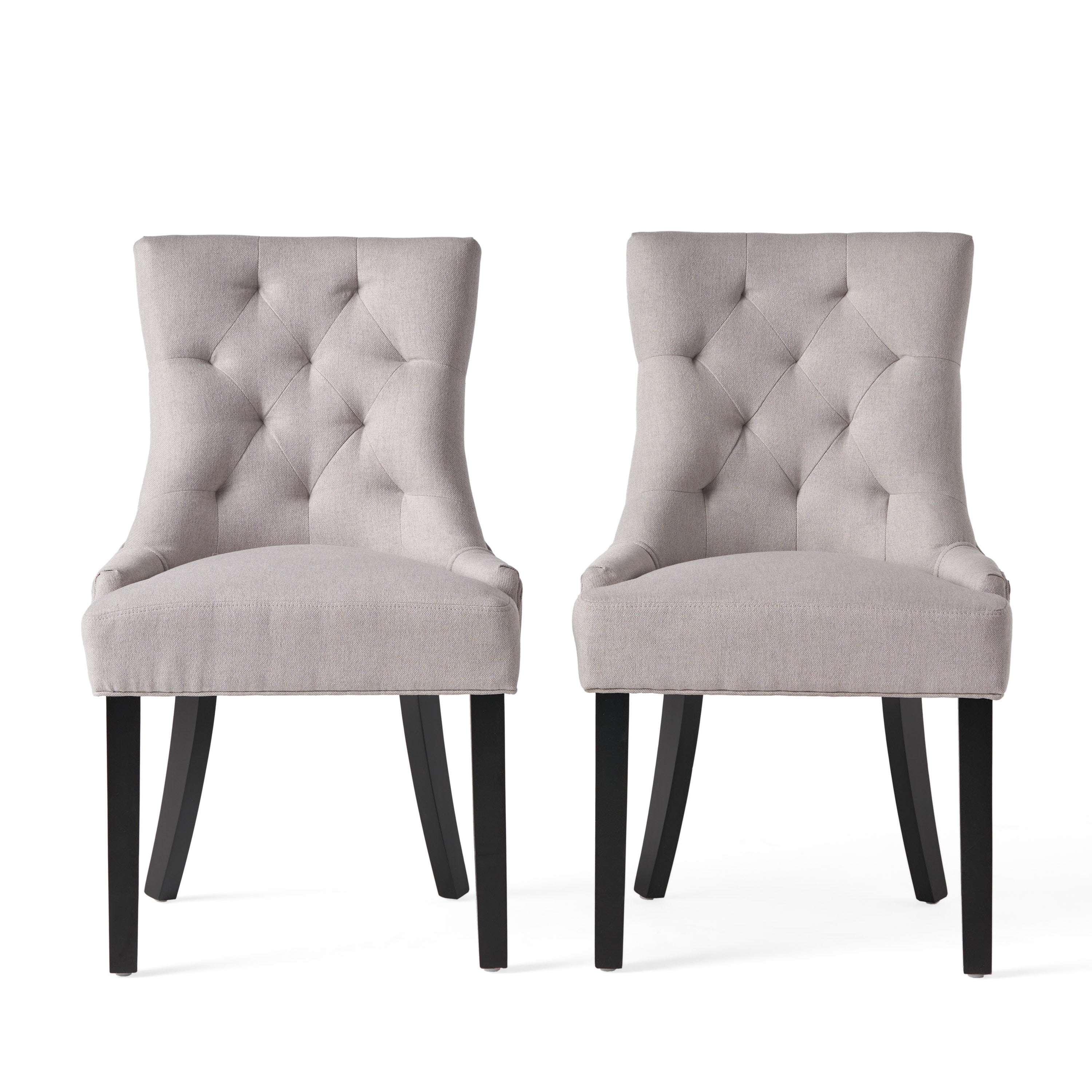 Quenching Dining Chair with Sloped Arms and Diamond Tufting, Set of 2, Light Grey