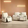 Cream White Bonded Leather Recliner Sofa Set With Manual Recliner-0