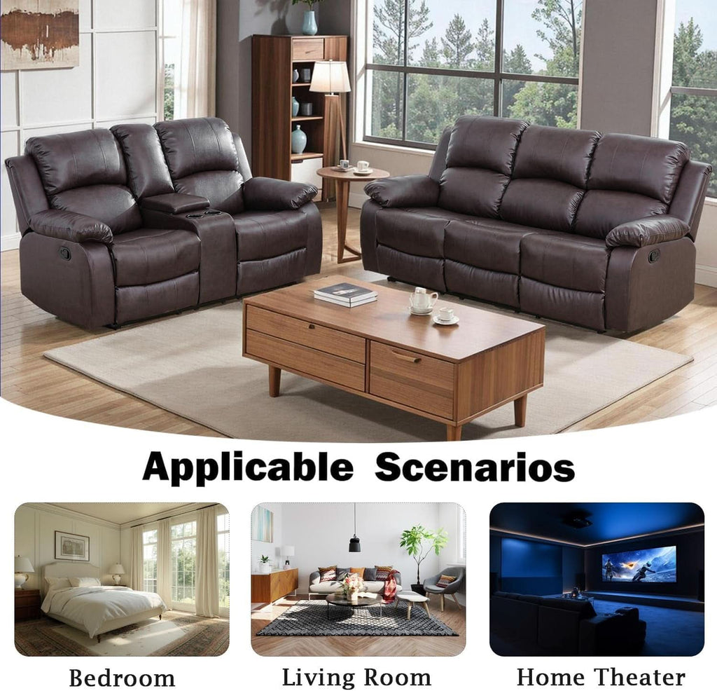 Brown Recliner Sofa With Pull Down Table Two Piece Set-3