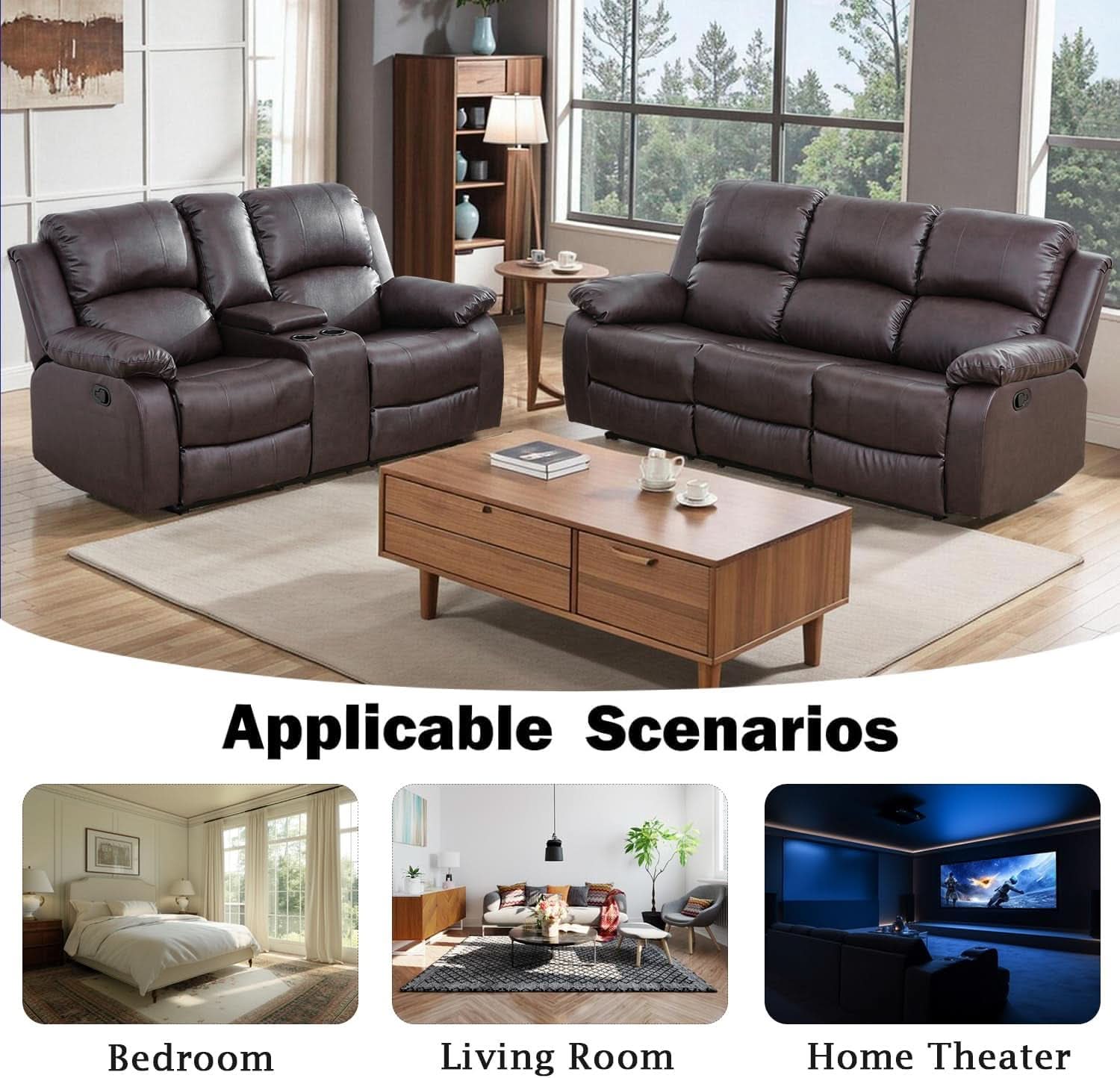 Brown Recliner Sofa With Pull Down Table Two Piece Set-3