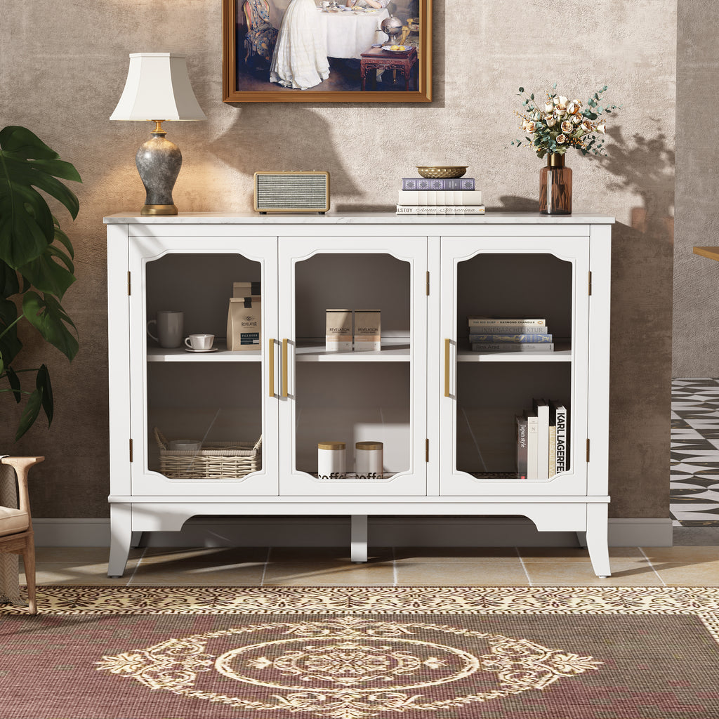 Stylish Glass Ancient White Accent Cabinet