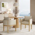 Linen Upholstered Armchair with Natural Rubber Wood Legs in Beige (Set of 2)